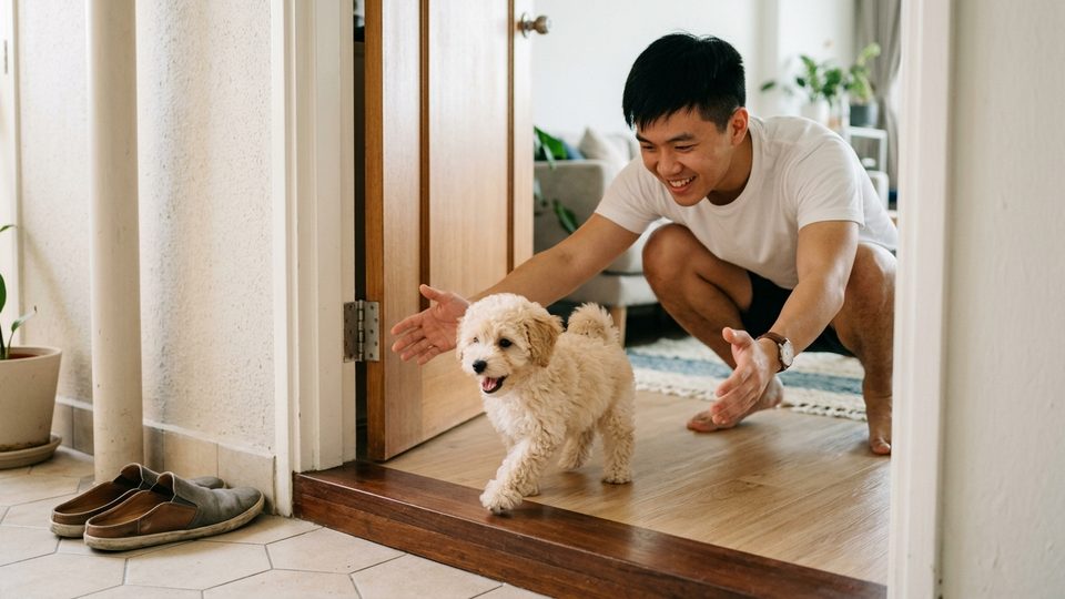 Nine-week-old puppy ready for homecoming in Singapore