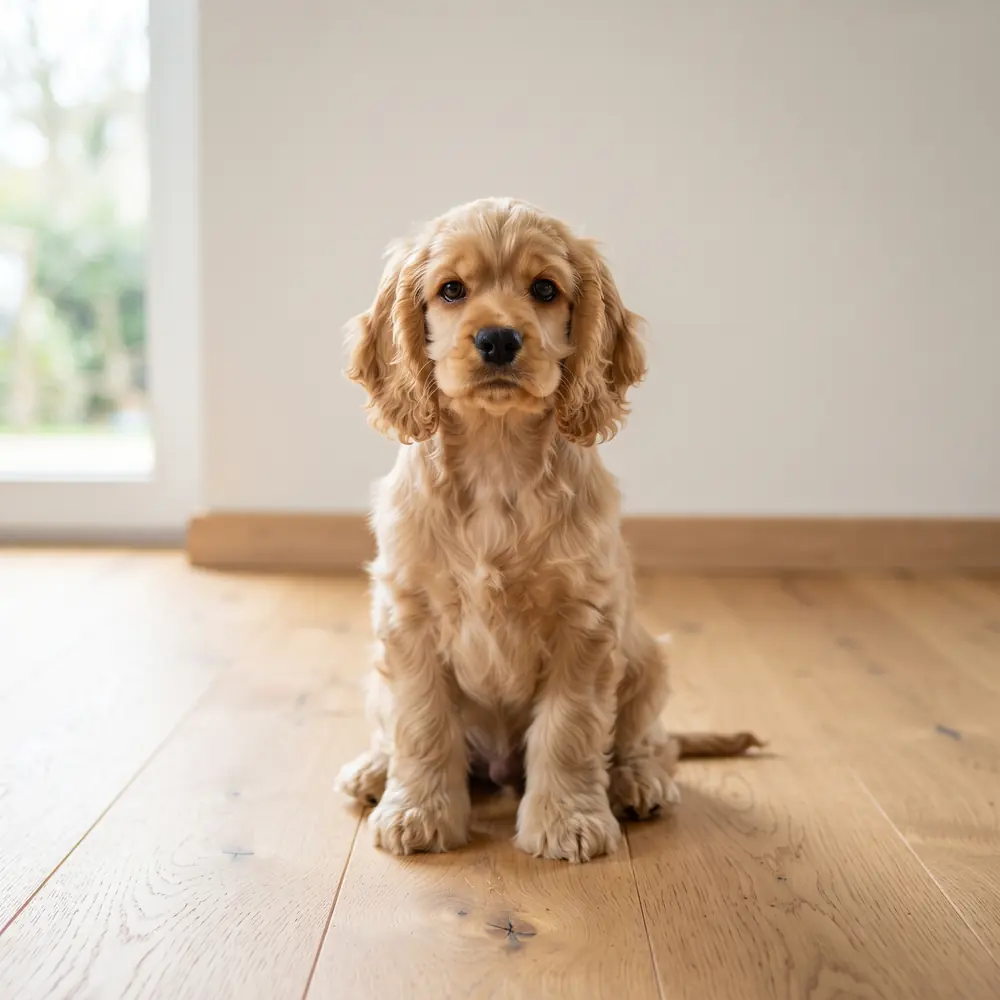 Illustration of a American Cocker Spaniel: golden coat. Not a photograph of a puppy for sale.
