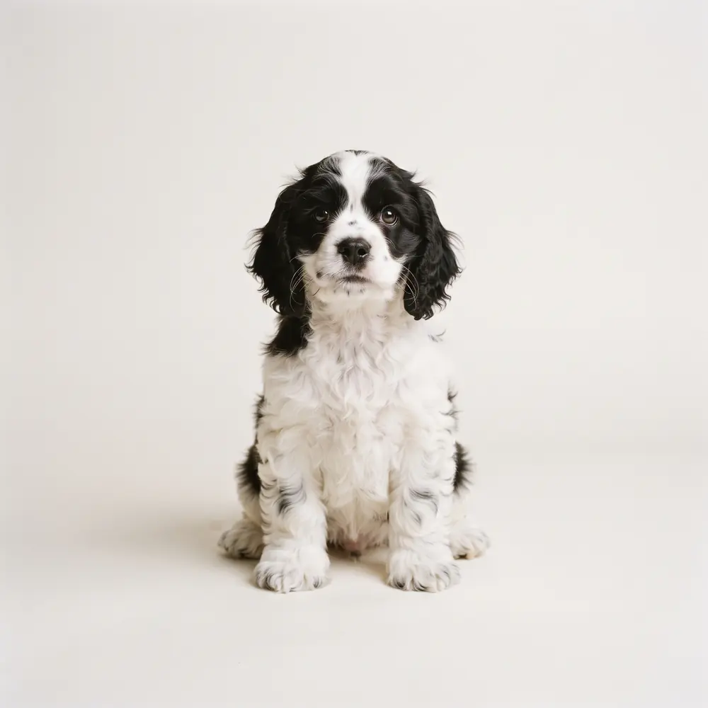 Illustration of a American Cocker Spaniel: parti coat. Not a photograph of a puppy for sale.