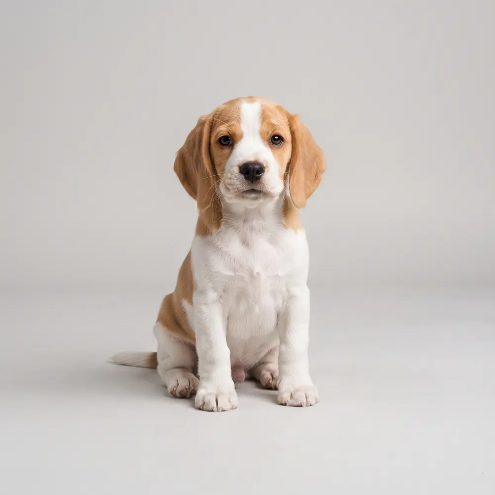 Illustration of a Beagle: tan & white coat. Not a photograph of a puppy for sale.