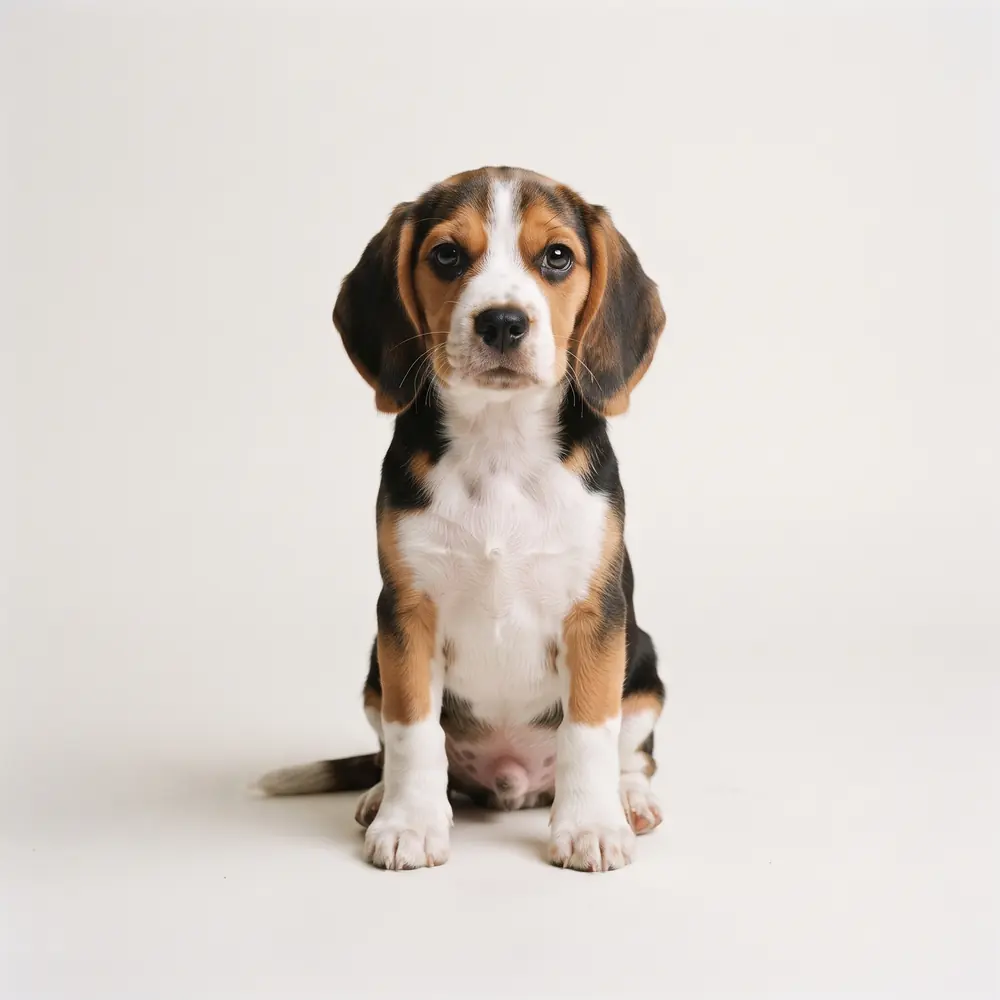 Illustration of a Beagle: tri-colour coat. Not a photograph of a puppy for sale.