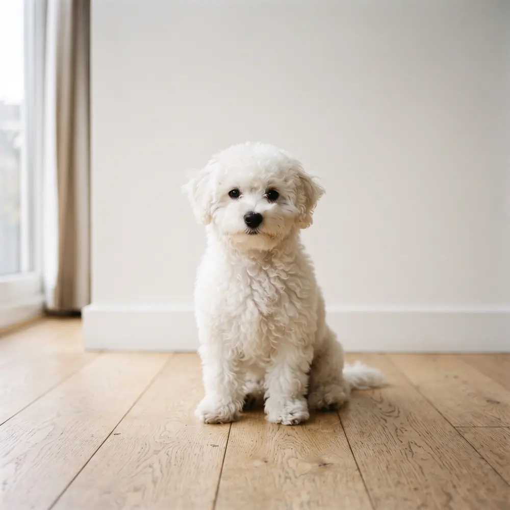 Illustration of a Bichon Frise: white coat. Not a photograph of a puppy for sale.