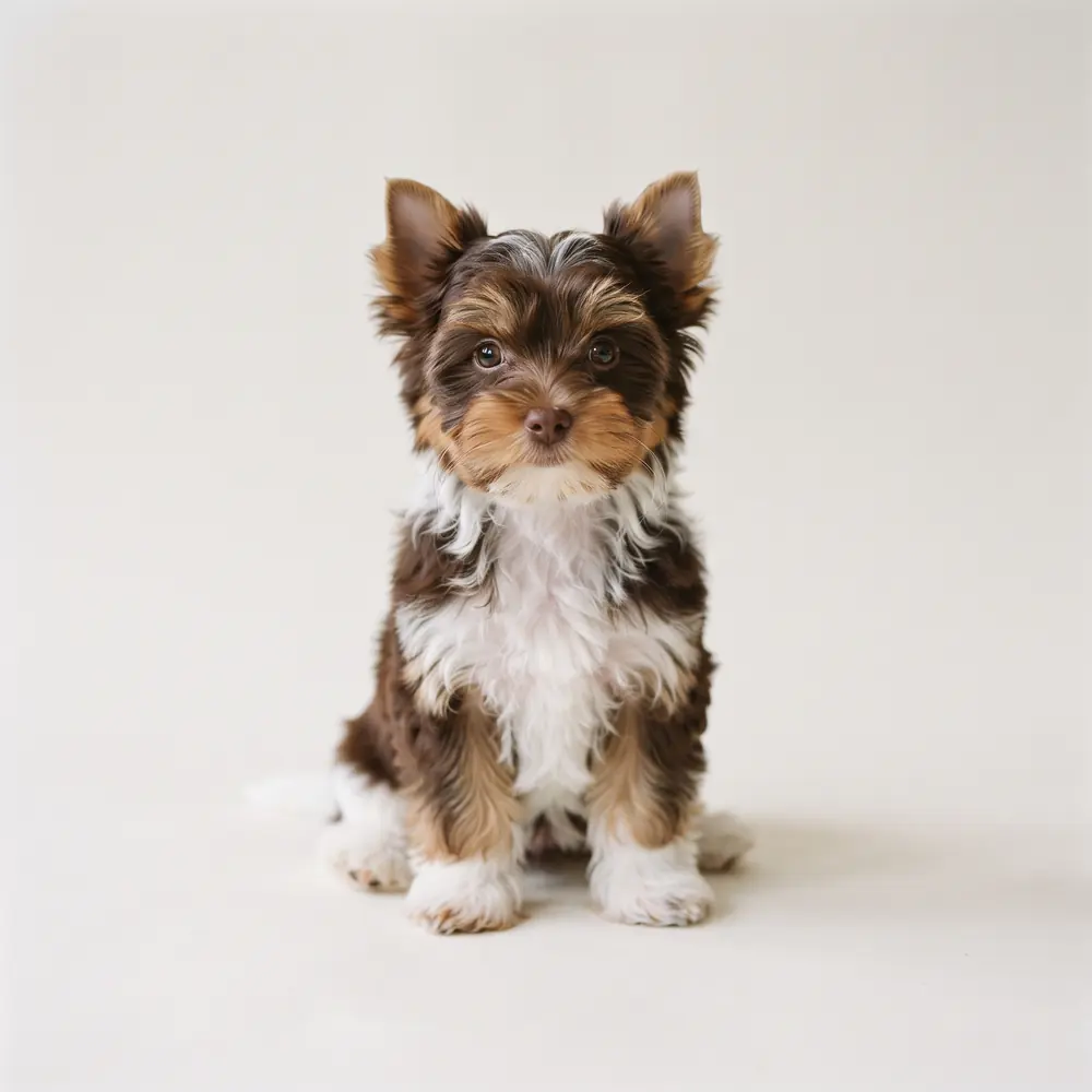 Illustration of a Biewer Terrier: chocolate tri coat. Not a photograph of a puppy for sale.