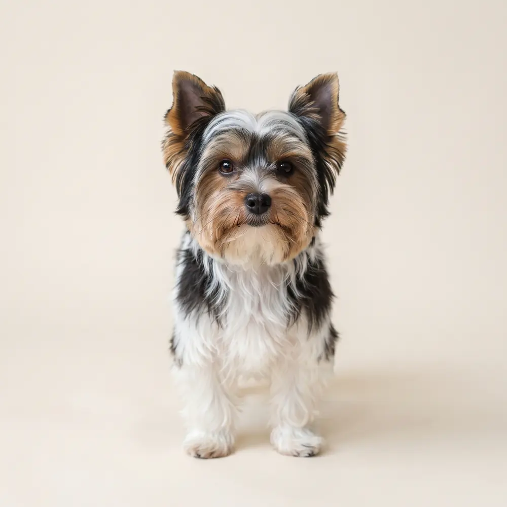 Illustration of a Biewer Terrier: head, ears and muzzle up close. Not a photograph of a puppy for sale.