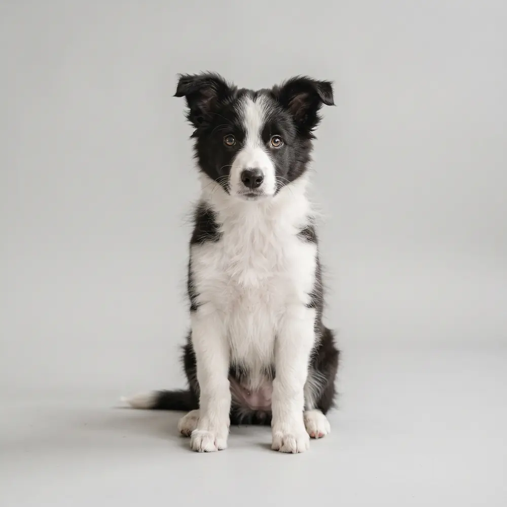 Illustration of a Border Collie: black & white coat. Not a photograph of a puppy for sale.