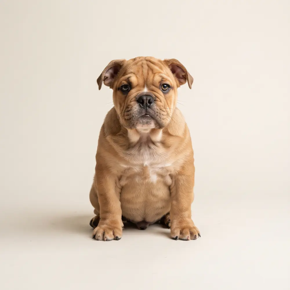Illustration of a British Bulldog: fawn coat. Not a photograph of a puppy for sale.