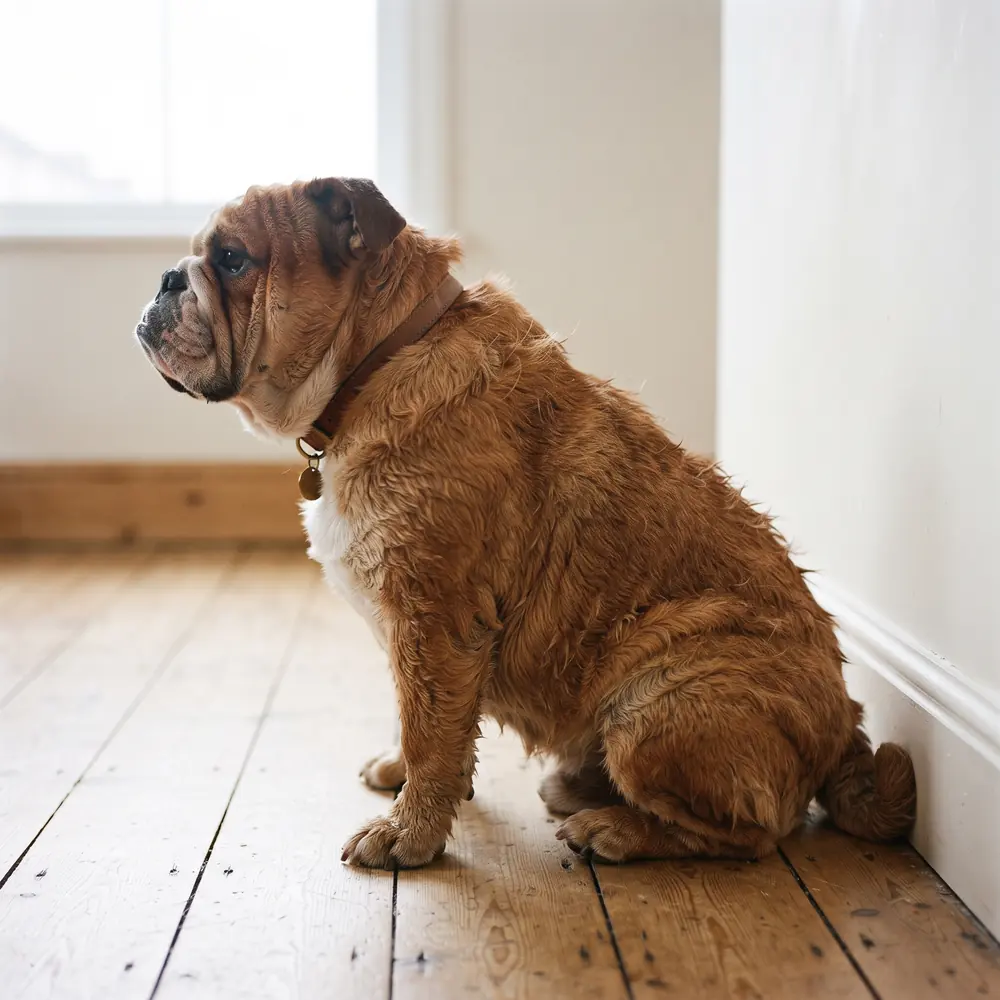 Illustration of a British Bulldog: the coat between grooms. Not a photograph of a puppy for sale.