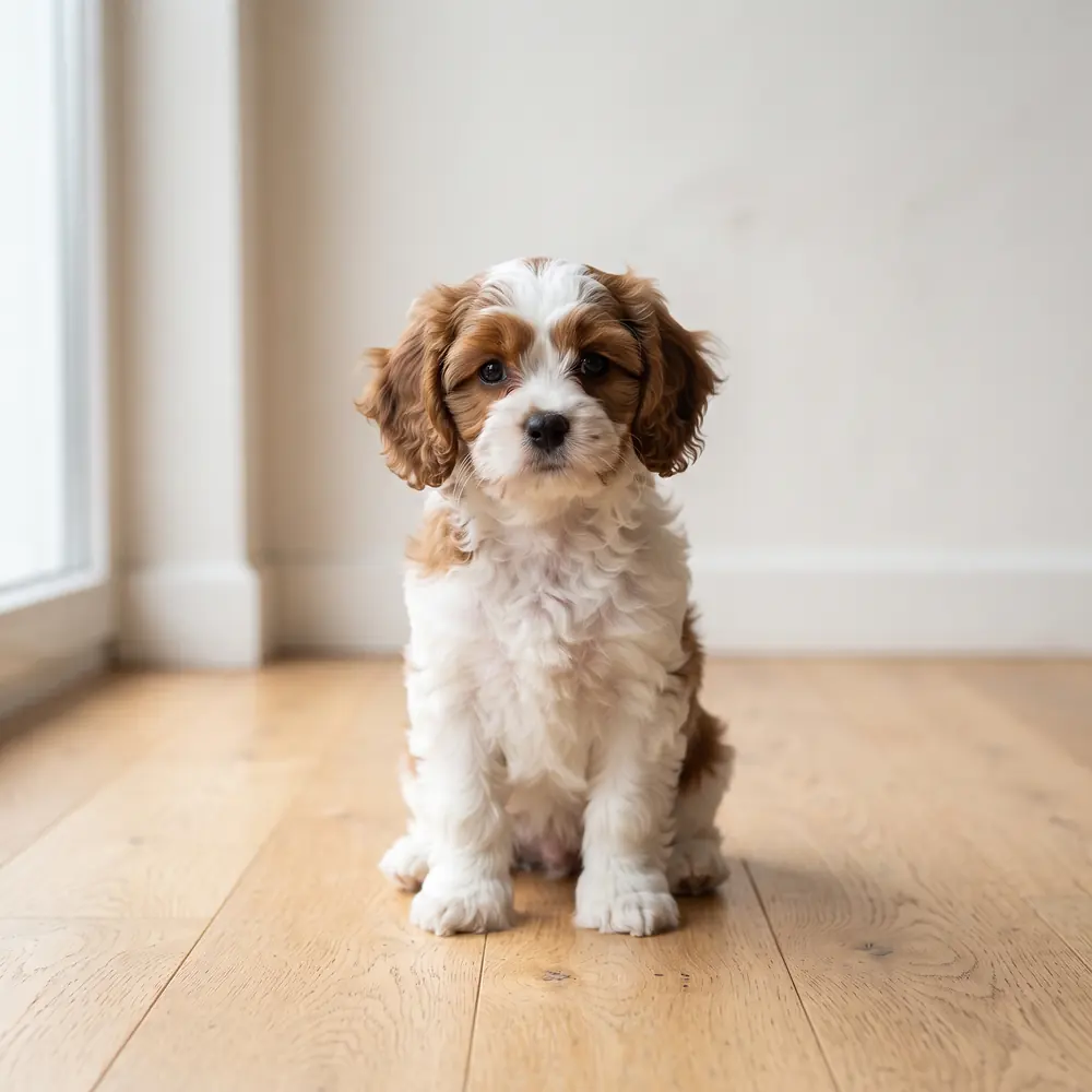 Illustration of a Cavachon: the breed standard colour coat. Not a photograph of a puppy for sale.