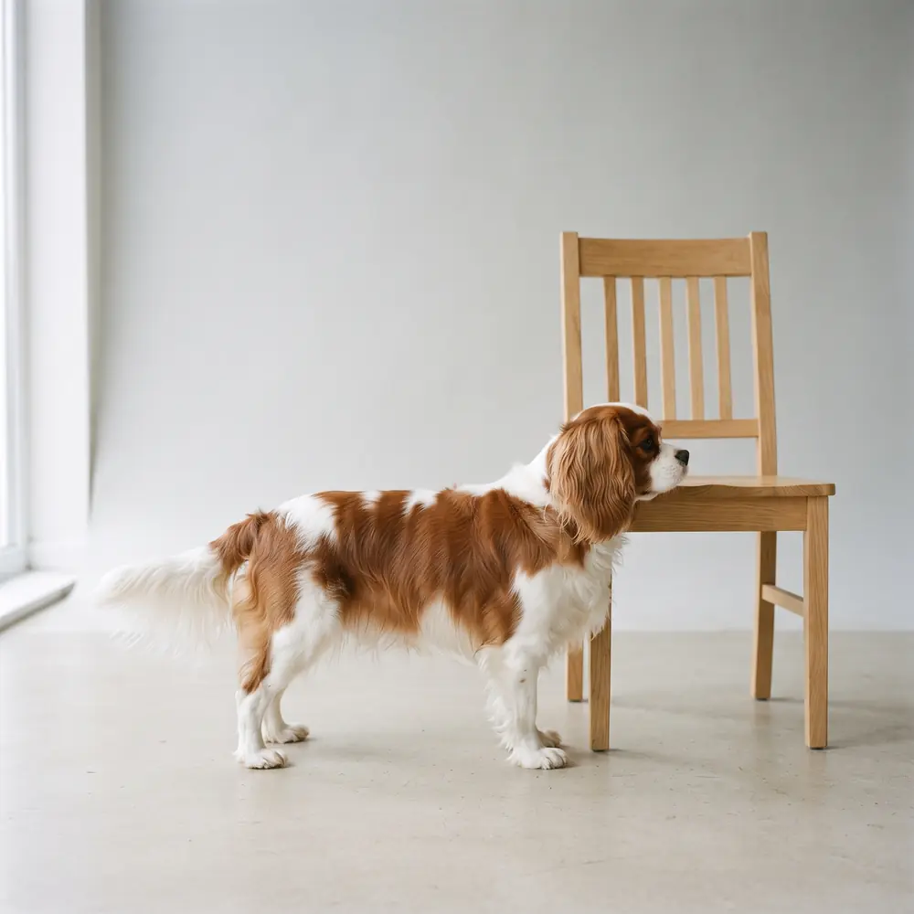 Illustration of a Cavalier King Charles Spaniel: grown, about 5–8 kg. Not a photograph of a puppy for sale.