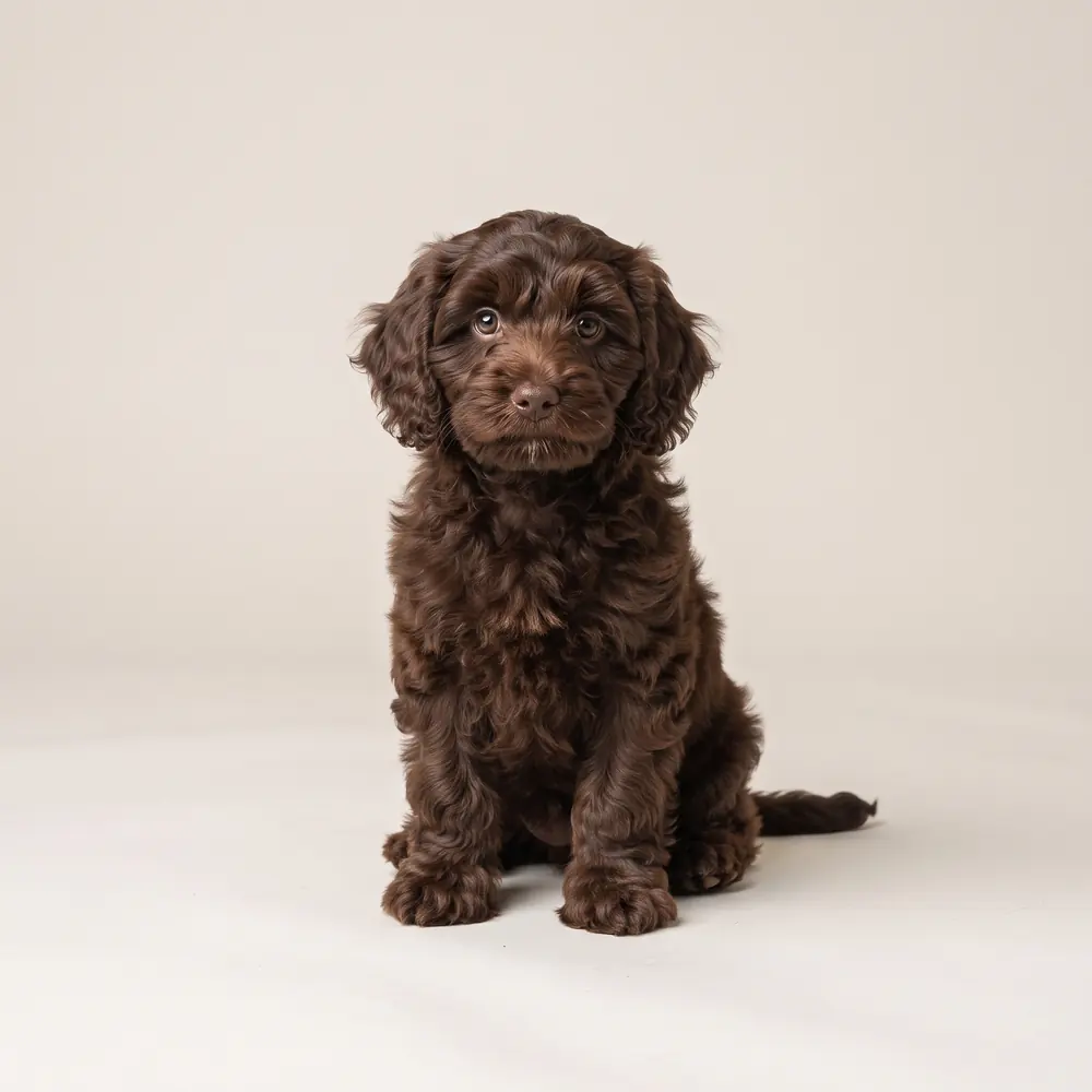 Illustration of a Cavapoo: chocolate coat. Not a photograph of a puppy for sale.