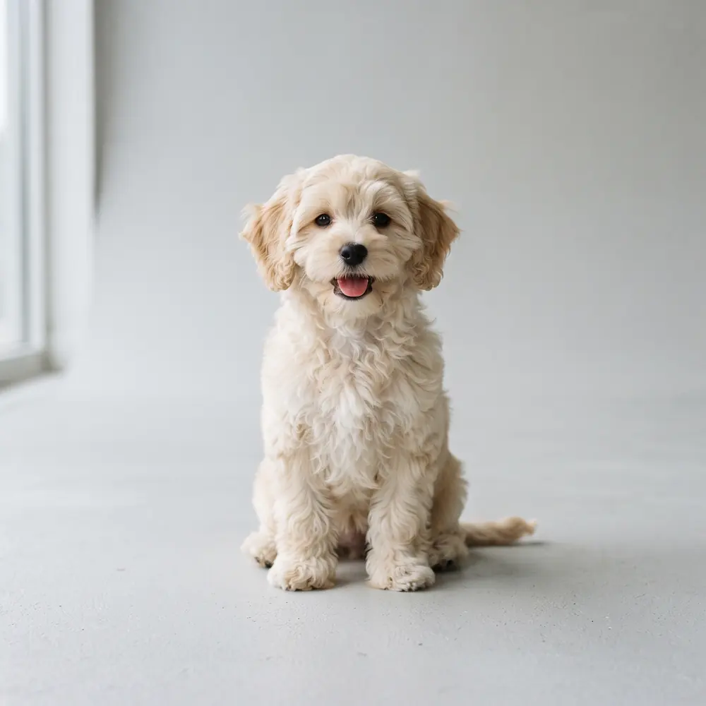 Illustration of a Cavapoo: cream coat. Not a photograph of a puppy for sale.