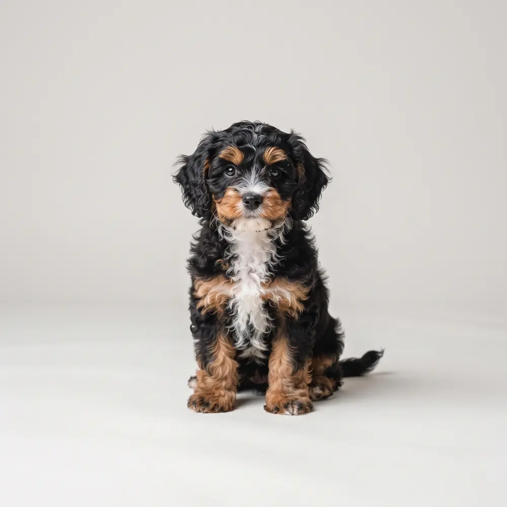 Illustration of a Cavapoo: tri-colour coat. Not a photograph of a puppy for sale.
