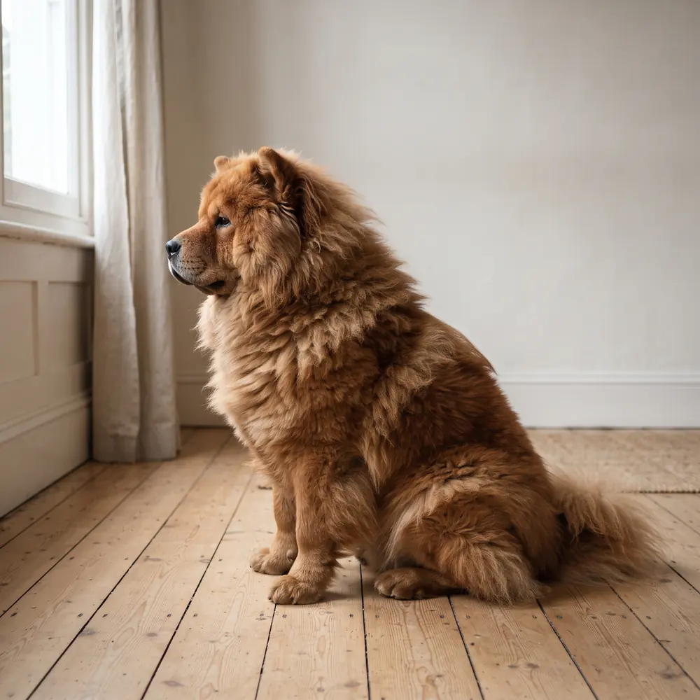 Illustration of a Chow Chow: the coat between grooms. Not a photograph of a puppy for sale.
