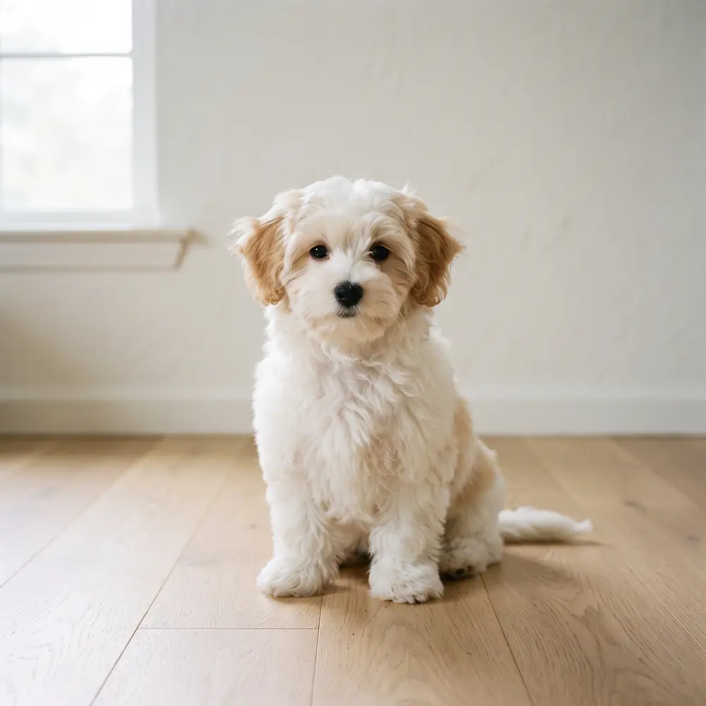 Illustration of a Coton de Tulear: the breed standard colour coat. Not a photograph of a puppy for sale.