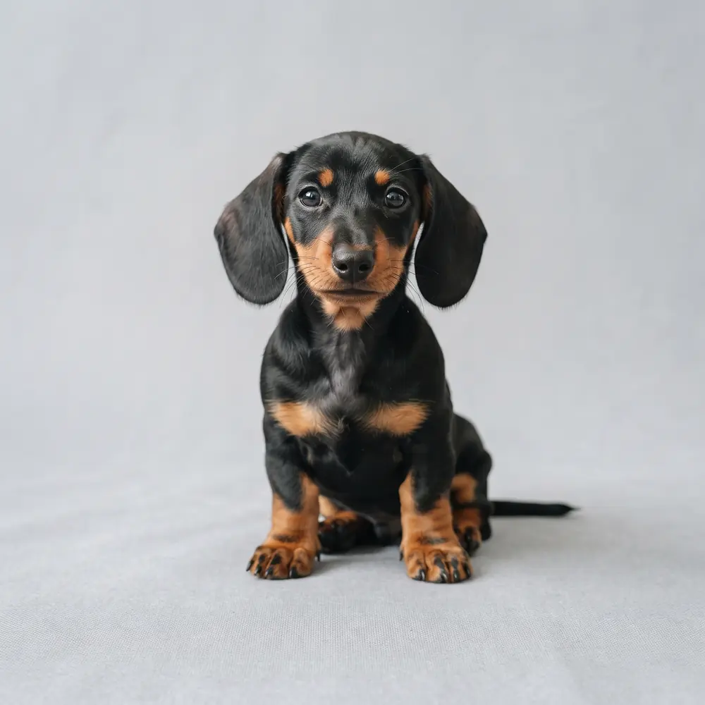Illustration of a Dachshund: black & tan coat. Not a photograph of a puppy for sale.