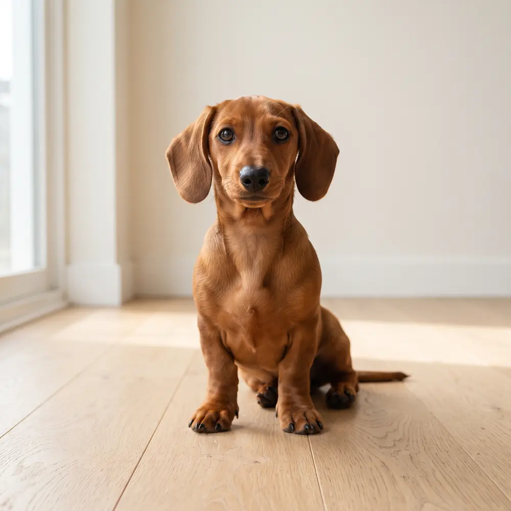 Illustration of a Dachshund: red coat. Not a photograph of a puppy for sale.