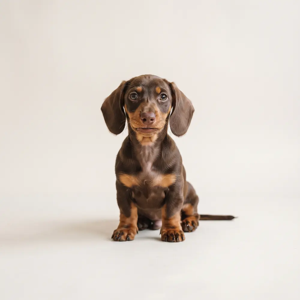 Illustration of a Dachshund: chocolate & tan coat. Not a photograph of a puppy for sale.