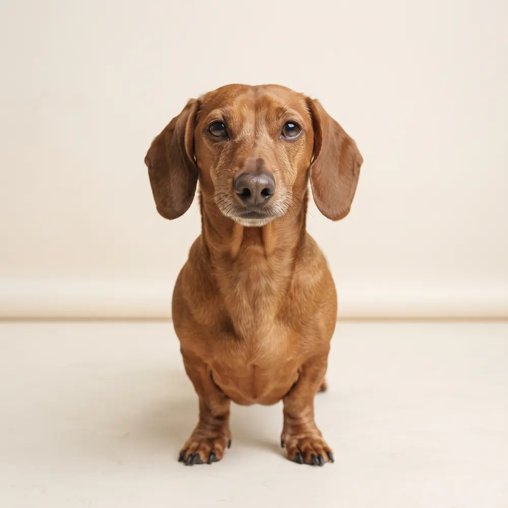 Illustration of a Dachshund: head, ears and muzzle up close. Not a photograph of a puppy for sale.