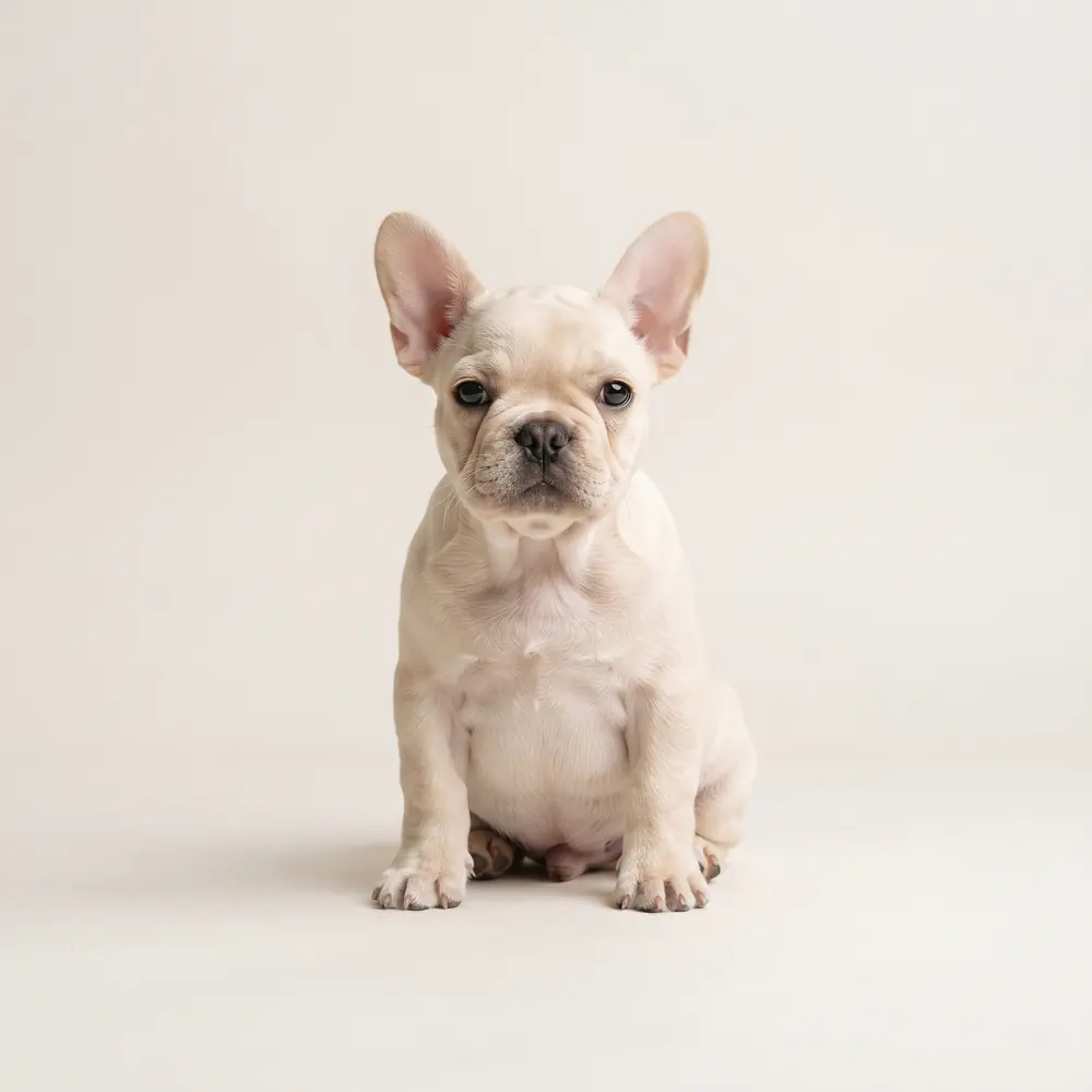 Illustration of a French Bulldog: cream coat. Not a photograph of a puppy for sale.
