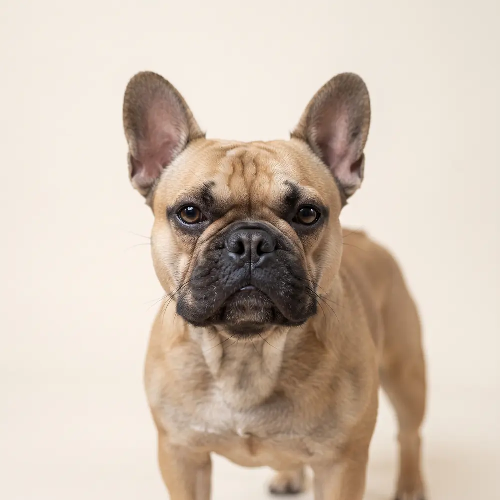 Illustration of a French Bulldog: head, ears and muzzle up close. Not a photograph of a puppy for sale.