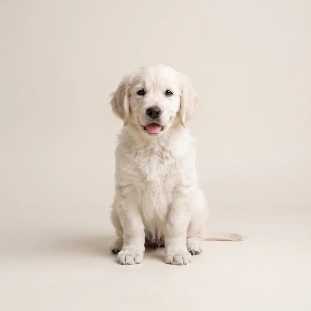 Illustration of a Golden Retriever: cream coat. Not a photograph of a puppy for sale.