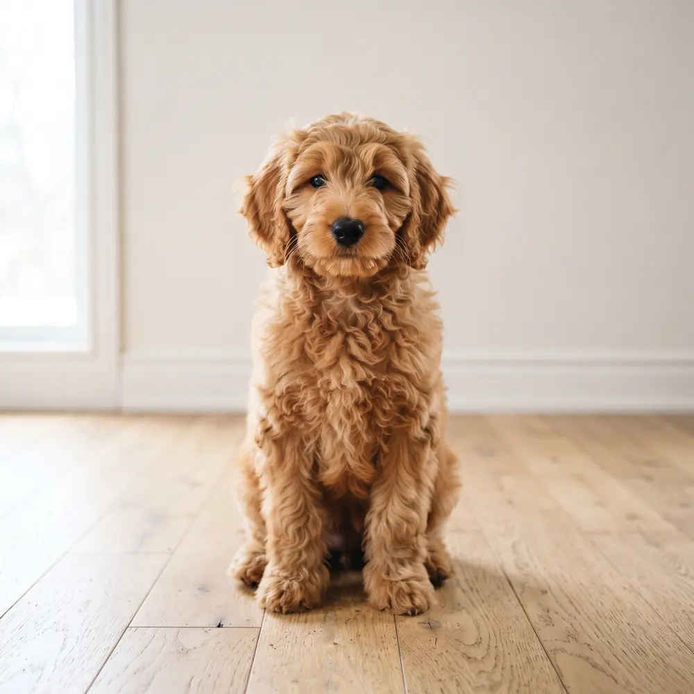 Illustration of a Goldendoodle: the breed standard colour coat. Not a photograph of a puppy for sale.