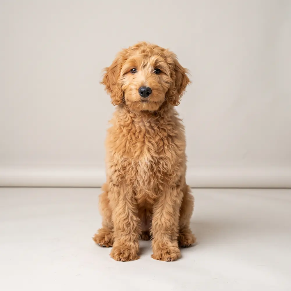 Illustration of a Goldendoodle: the breed standard colour coat. Not a photograph of a puppy for sale.