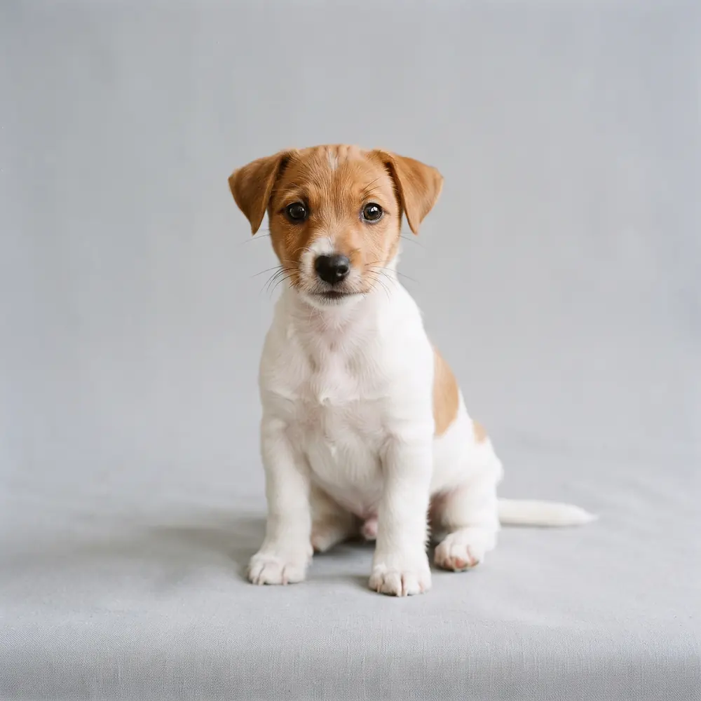 Illustration of a Jack Russell Terrier: white & tan coat. Not a photograph of a puppy for sale.