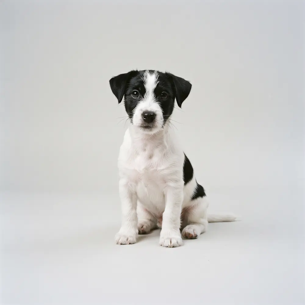 Illustration of a Jack Russell Terrier: white & black coat. Not a photograph of a puppy for sale.