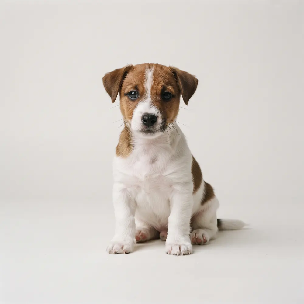 Illustration of a Jack Russell Terrier: brown & white coat. Not a photograph of a puppy for sale.