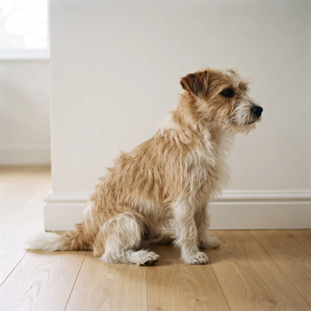 Illustration of a Jack Russell Terrier: the coat between grooms. Not a photograph of a puppy for sale.