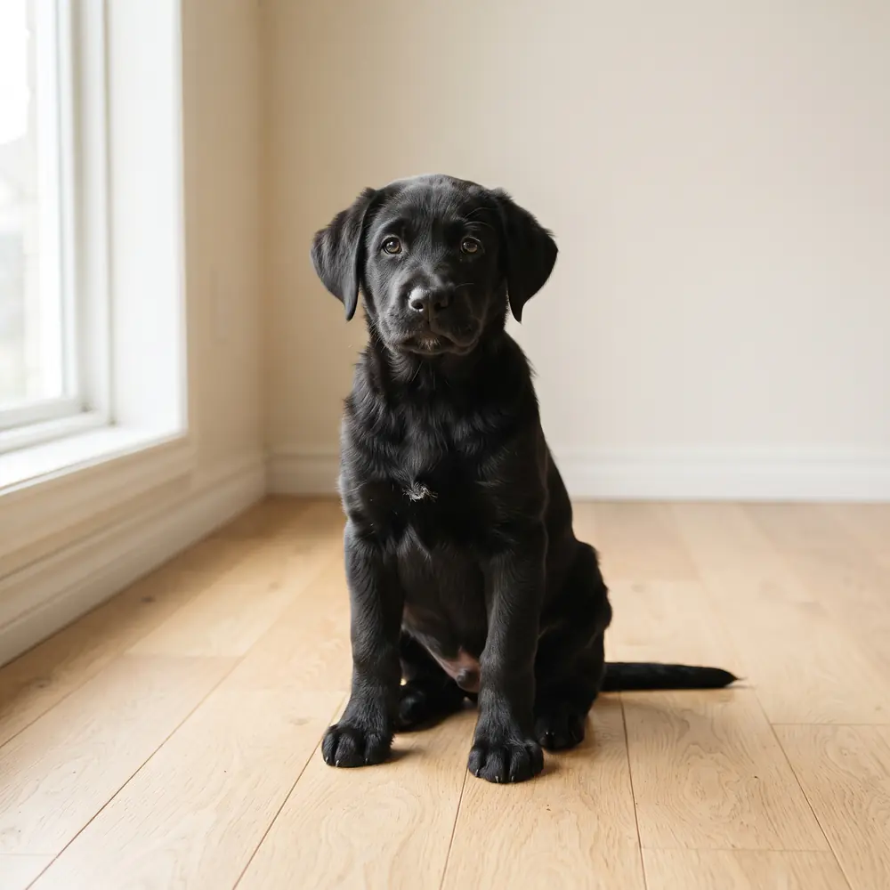 Illustration of a Labrador Retriever: black coat. Not a photograph of a puppy for sale.