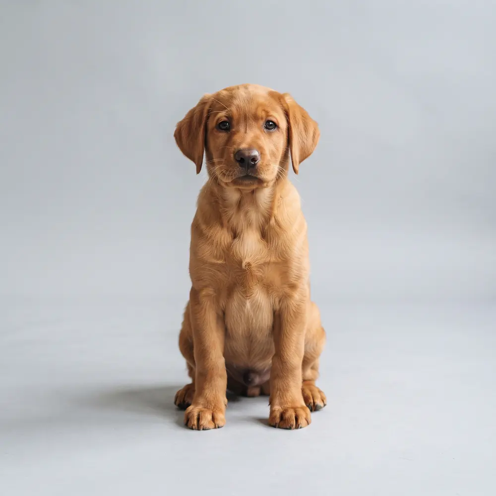 Illustration of a Labrador Retriever: fox red coat. Not a photograph of a puppy for sale.