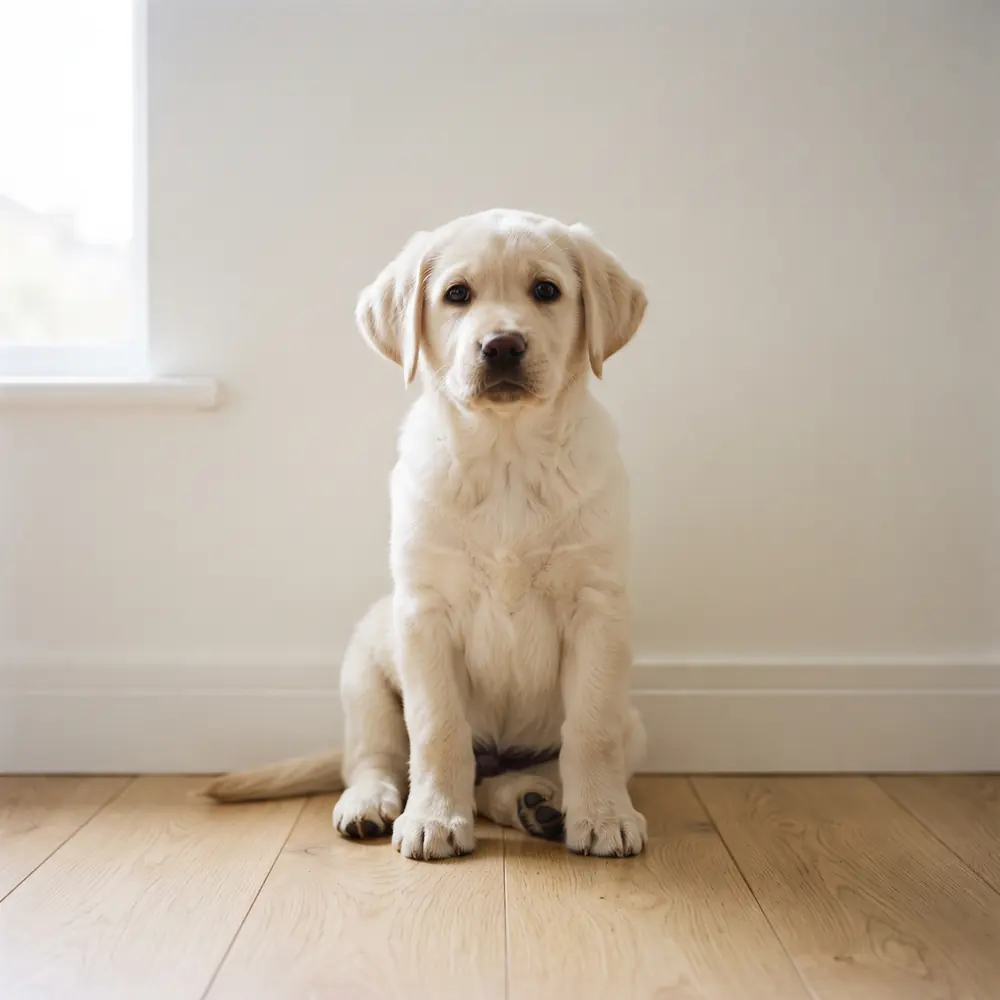Illustration of a Labrador Retriever: cream coat. Not a photograph of a puppy for sale.
