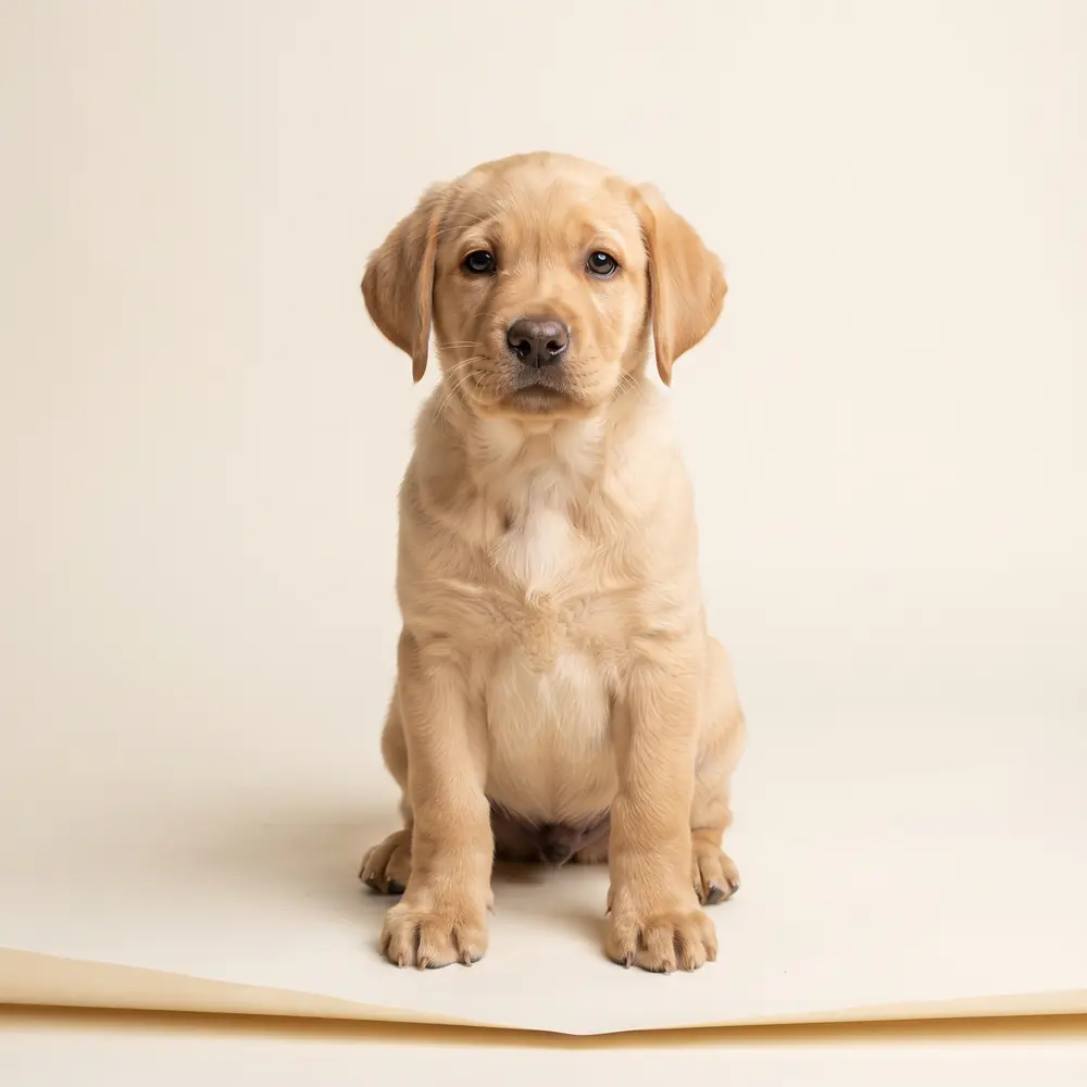 Illustration of a Labrador Retriever: yellow coat. Not a photograph of a puppy for sale.