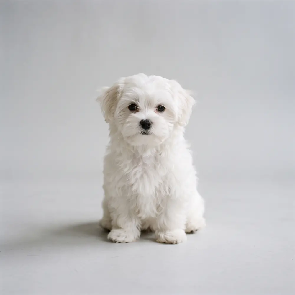 Illustration of a Maltese: white coat. Not a photograph of a puppy for sale.