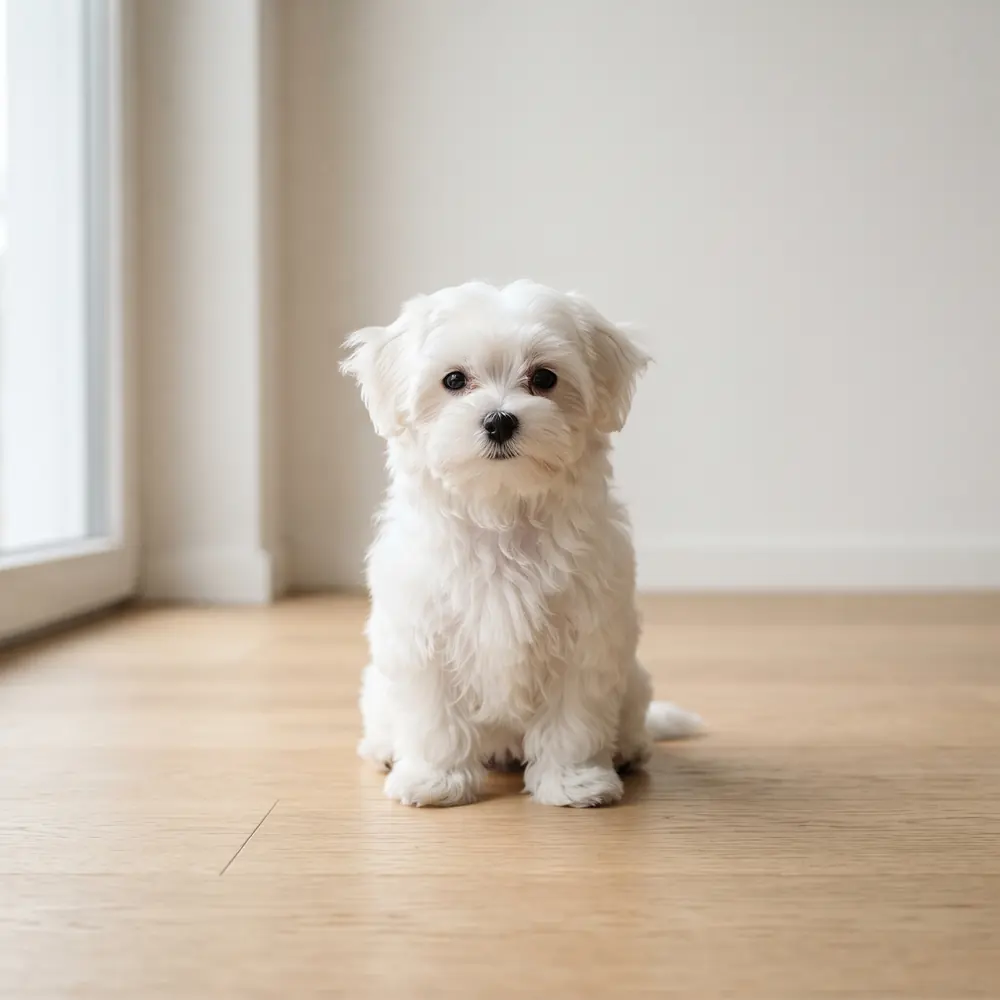 Illustration of a Maltese: silky white coat. Not a photograph of a puppy for sale.
