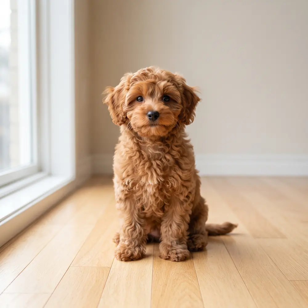 Illustration of a Maltipoo: red coat. Not a photograph of a puppy for sale.