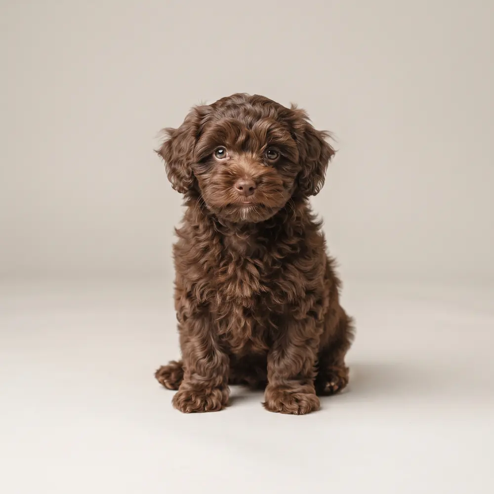 Illustration of a Maltipoo: chocolate coat. Not a photograph of a puppy for sale.