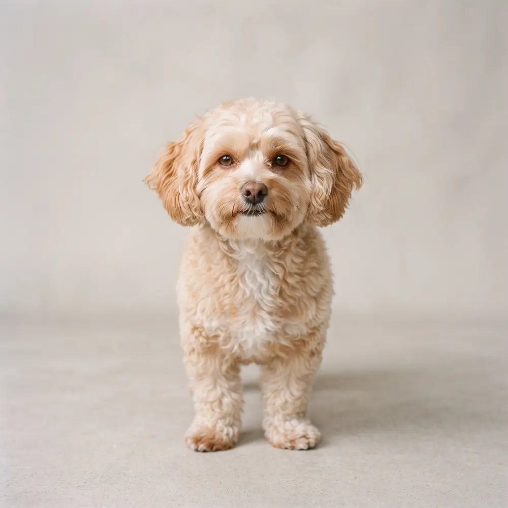 Illustration of a Maltipoo: head, ears and muzzle up close. Not a photograph of a puppy for sale.