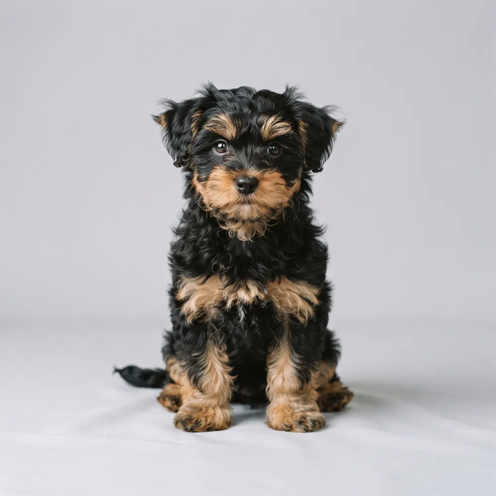 Illustration of a Morkie: black & gold coat. Not a photograph of a puppy for sale.