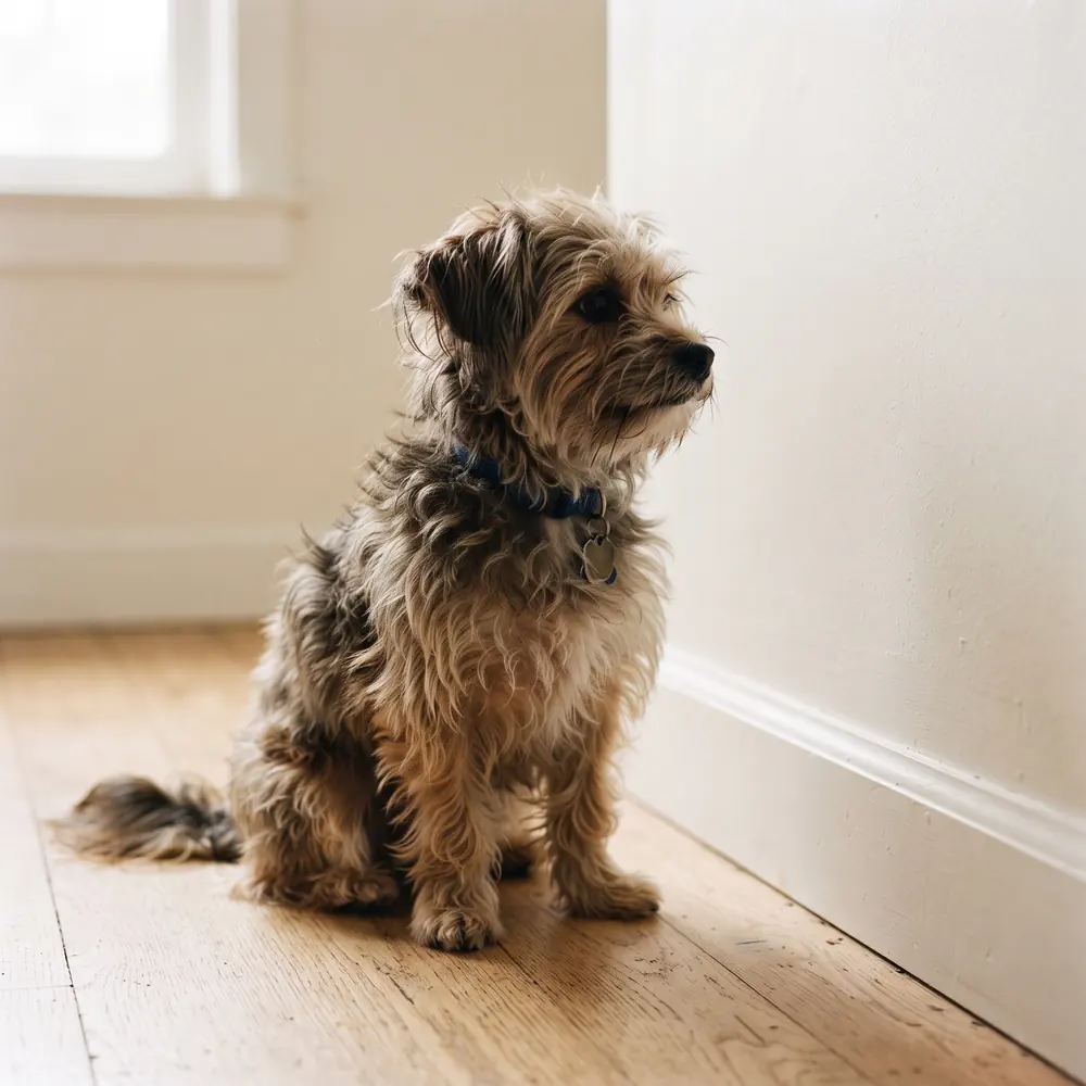 Illustration of a Morkie: the coat between grooms. Not a photograph of a puppy for sale.
