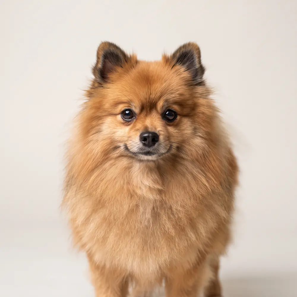 Illustration of a Pomeranian: head, ears and muzzle up close. Not a photograph of a puppy for sale.