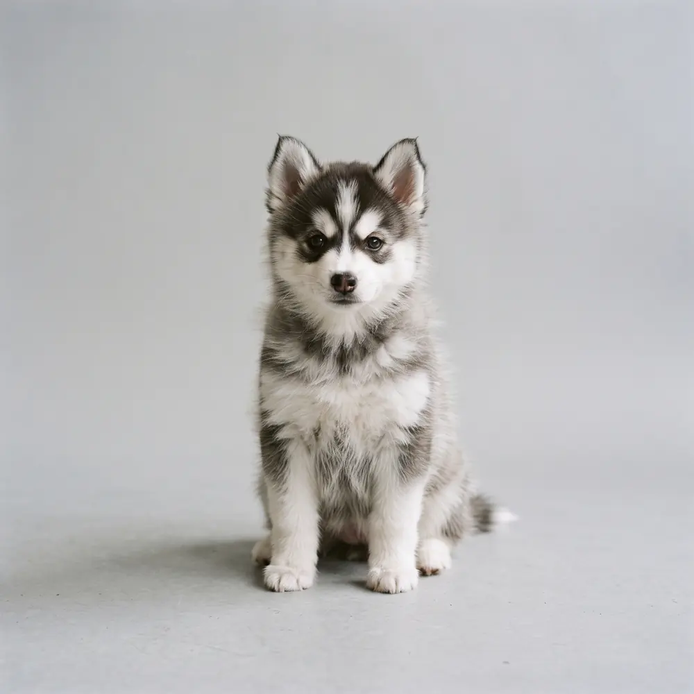 Illustration of a Pomsky: the breed standard colour coat. Not a photograph of a puppy for sale.