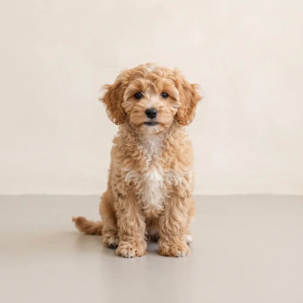 Illustration of a Poochon: the breed standard colour coat. Not a photograph of a puppy for sale.