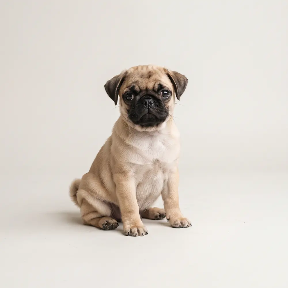 Illustration of a Pug: apricot fawn coat. Not a photograph of a puppy for sale.