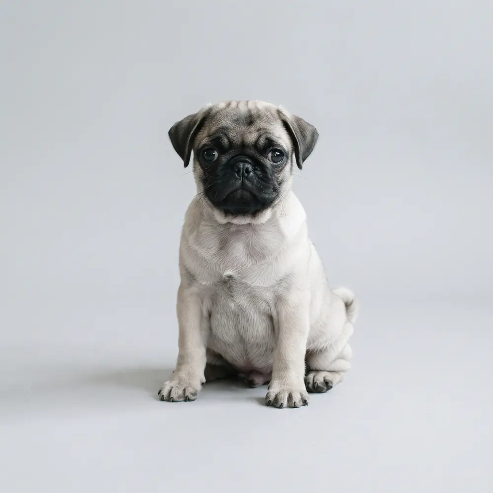 Illustration of a Pug: silver fawn coat. Not a photograph of a puppy for sale.