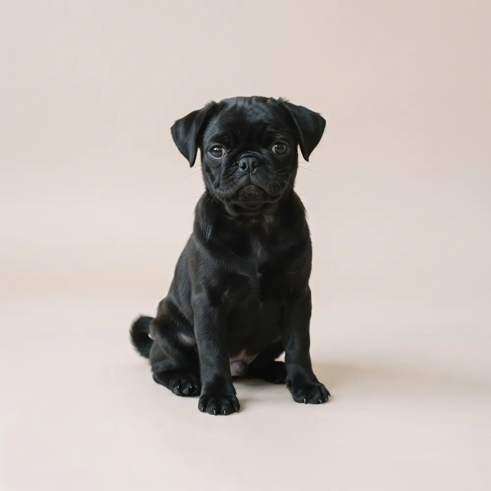 Illustration of a Pug: black coat. Not a photograph of a puppy for sale.
