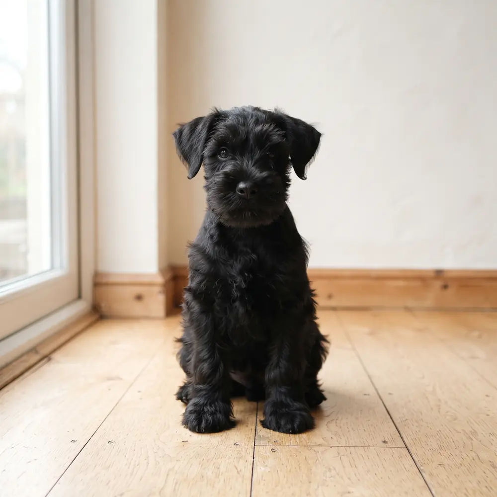 Illustration of a Miniature Schnauzer: black coat. Not a photograph of a puppy for sale.