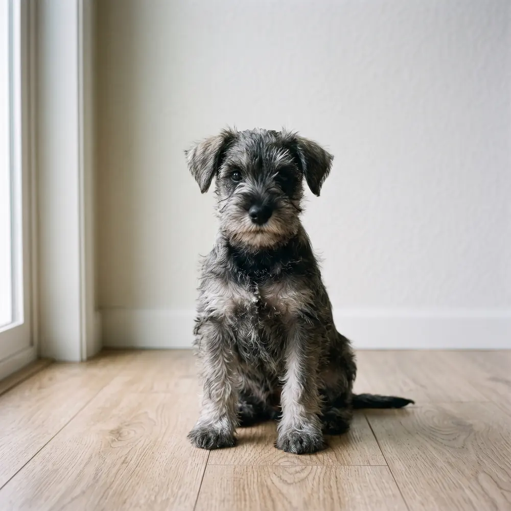 Illustration of a Miniature Schnauzer: pepper coat. Not a photograph of a puppy for sale.